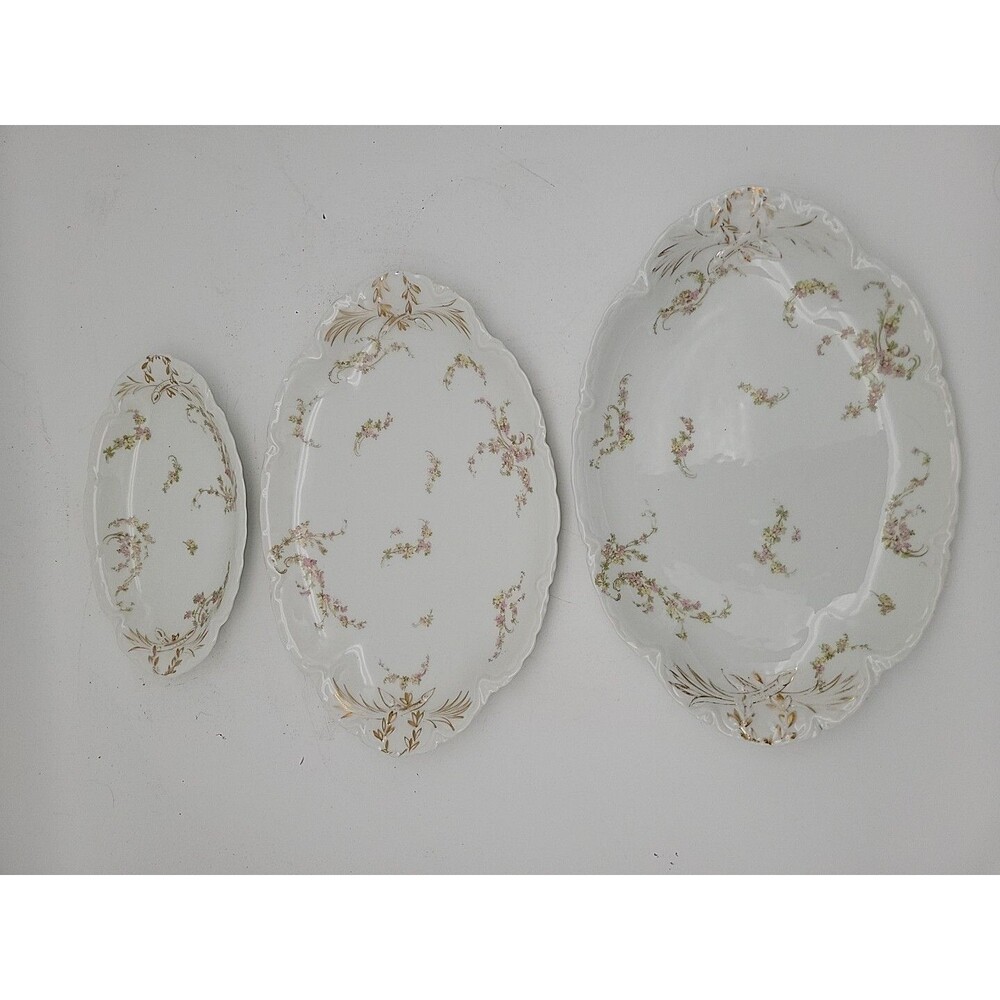 READ Set Of 3 Haviland Limoges Pink Flower Shallow Serving Bowls Norma? France